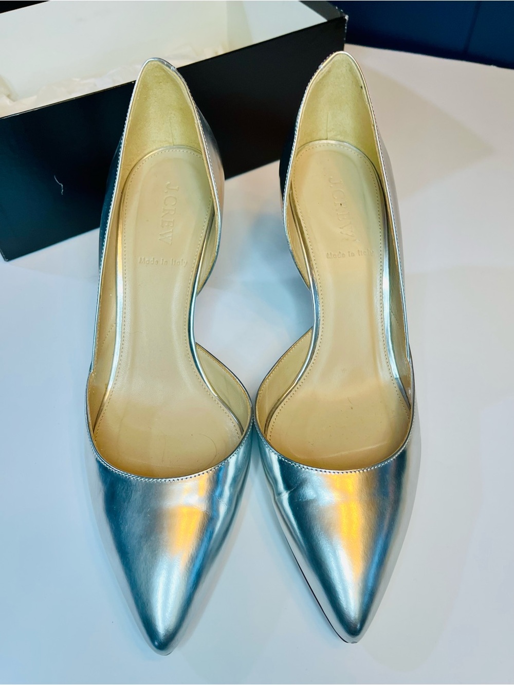 J. Crew Valentina Metallic Silver Pointed-Toe Pumps — Shimmering Silver Heels